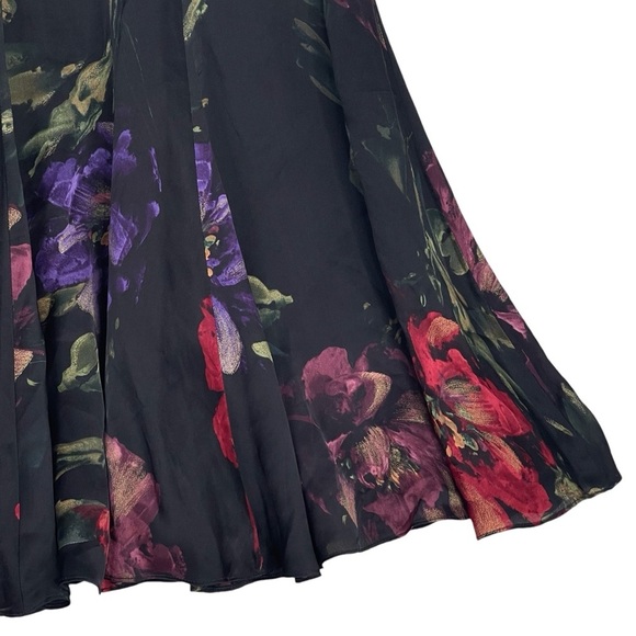 Lauren Ralph Lauren Skirt Womens 8 Vintage Dark Floral Silk A Line Midi Event - Picture 8 of 9